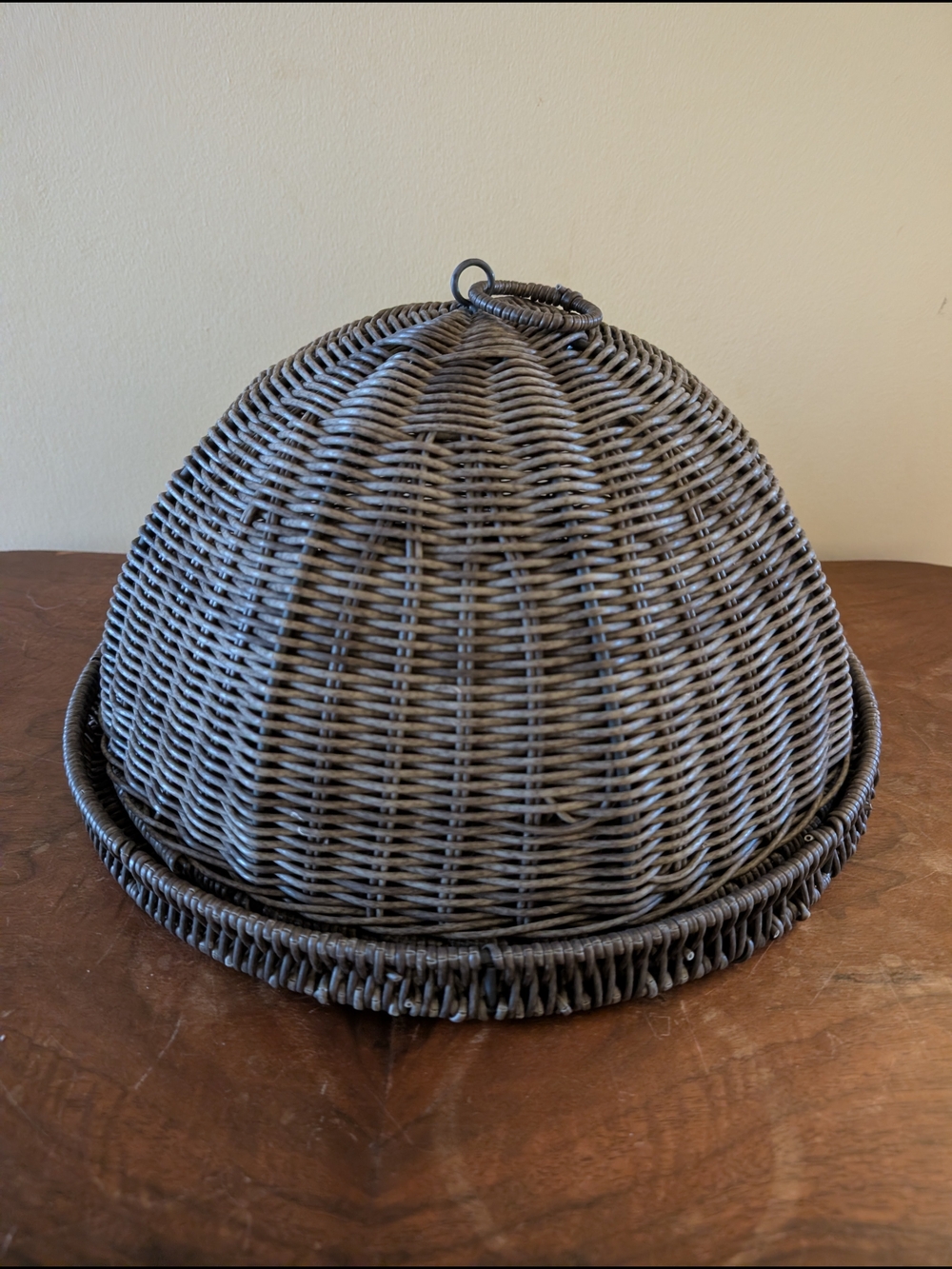 Vintage Woven Wicker Food Cover Dome with Matching Tray Set | Boho Cottagecore